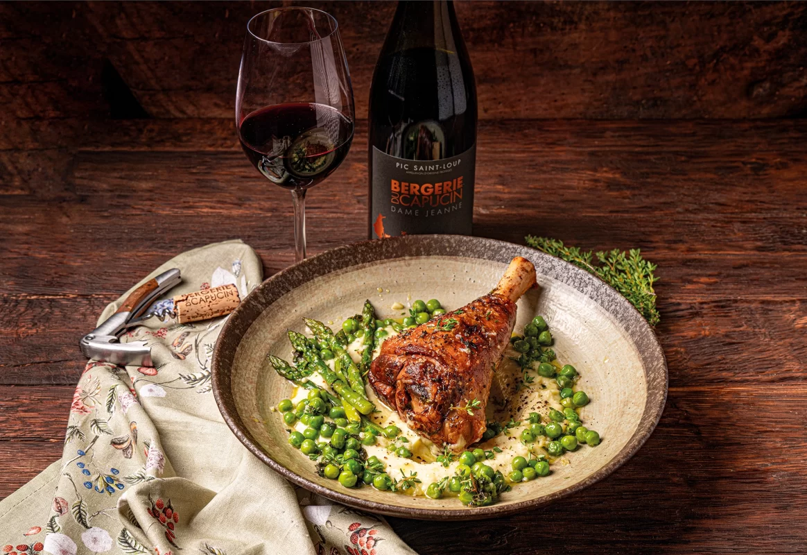 Агнешки джолан с пюре от целина и аспержи с грах в масло